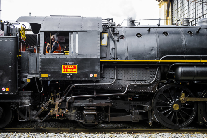 Photo Nicolas Laverroux – Paris-Austerlitz, 21 octobre 2017 Locomotive à vapeur 141R840 à Paris Austerlitz le 21 octobre 2017 (photo Nicolas Laverroux)